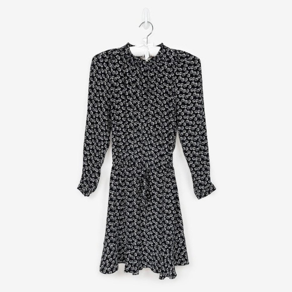 Rebecca Taylor Silk‎ Mini Dress Size 6 Black Floral Silk Long Sleeve Whimsygoth